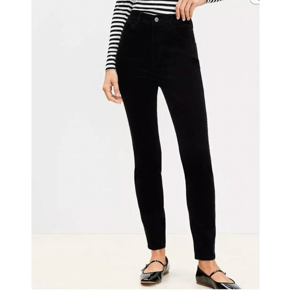 NEW LOFT Black Corduroy Pants Soft The Skinny High Rise Women's 31 / 12 Petite
